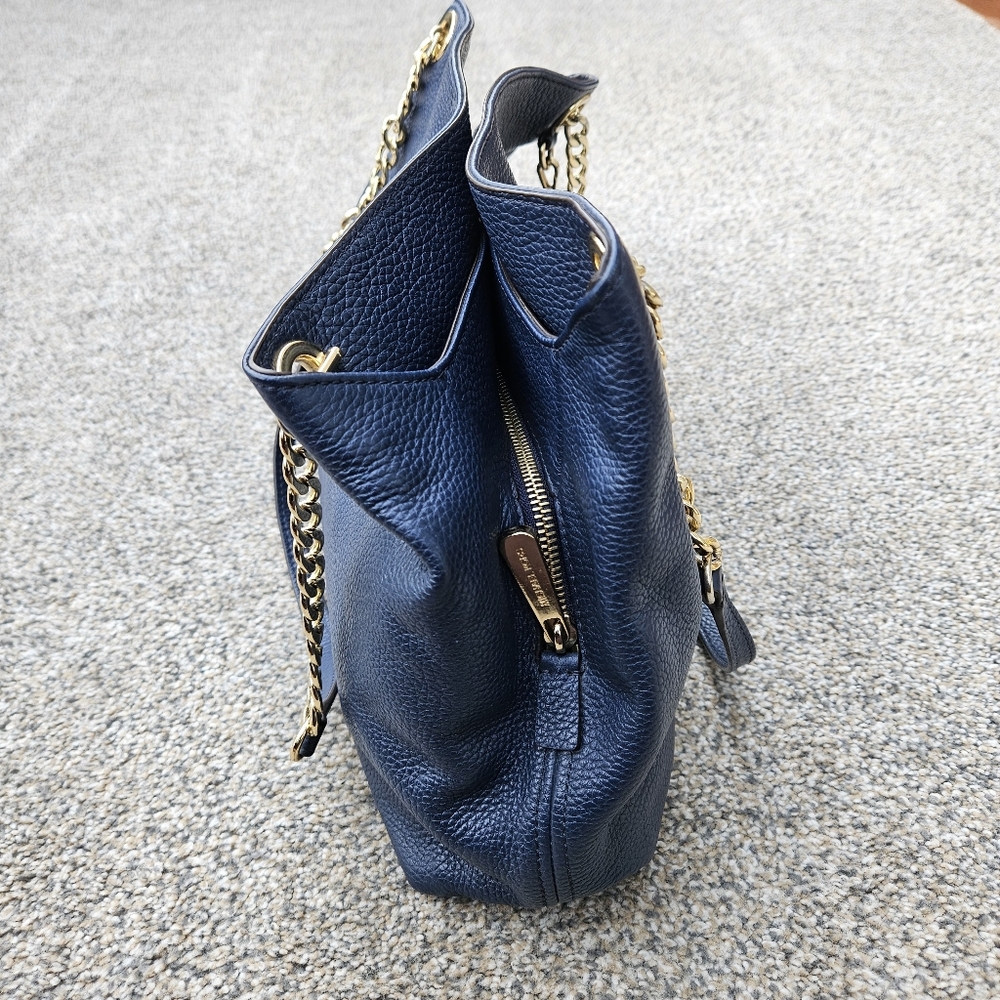 Michael Kors Jet Set Medium Navy Blue Chain Link Leather Shoulder Bag Purse - Picture 8 of 16